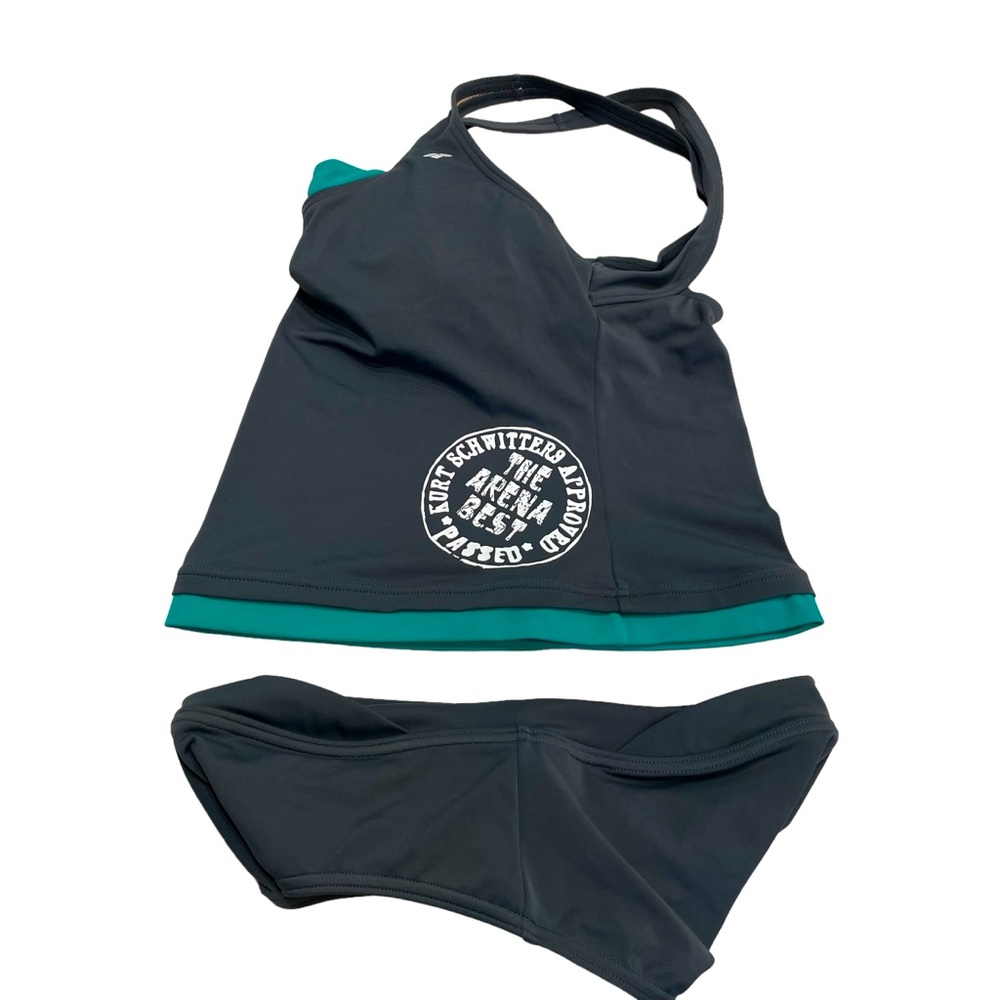 Arena Women’s X-Back Tankini Black Green Shorts Bottom Sz 34 EUC